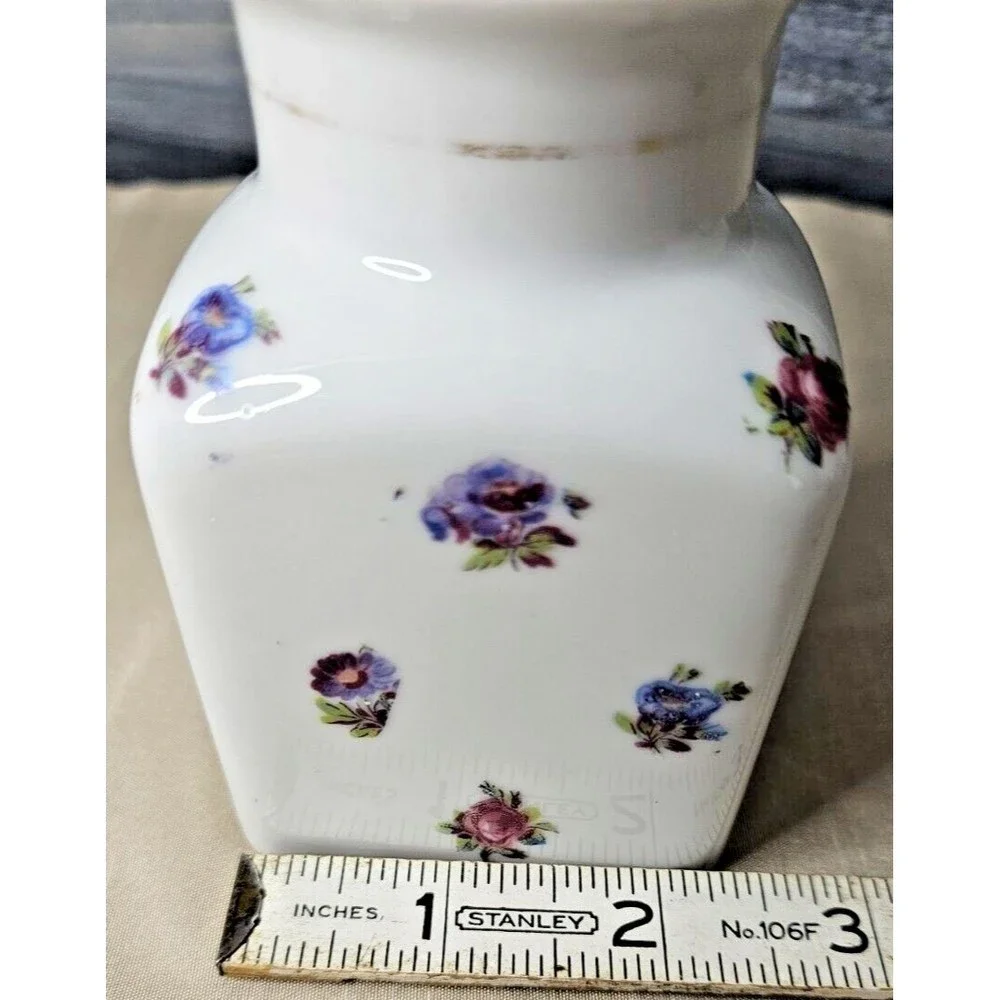 Vintage Vanity 8 Oz Porcelain Jar Colorful Floral on White w/ Lid (read)